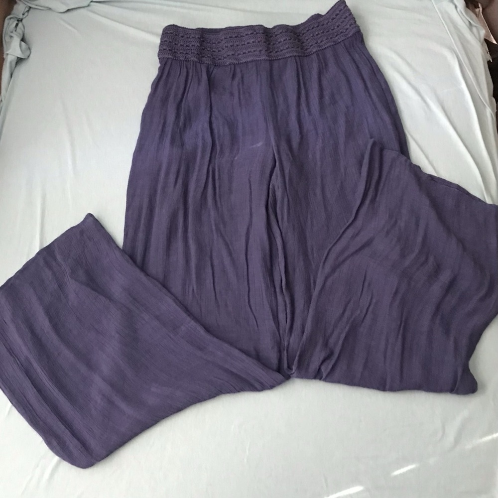 Wide leg navy linen pants